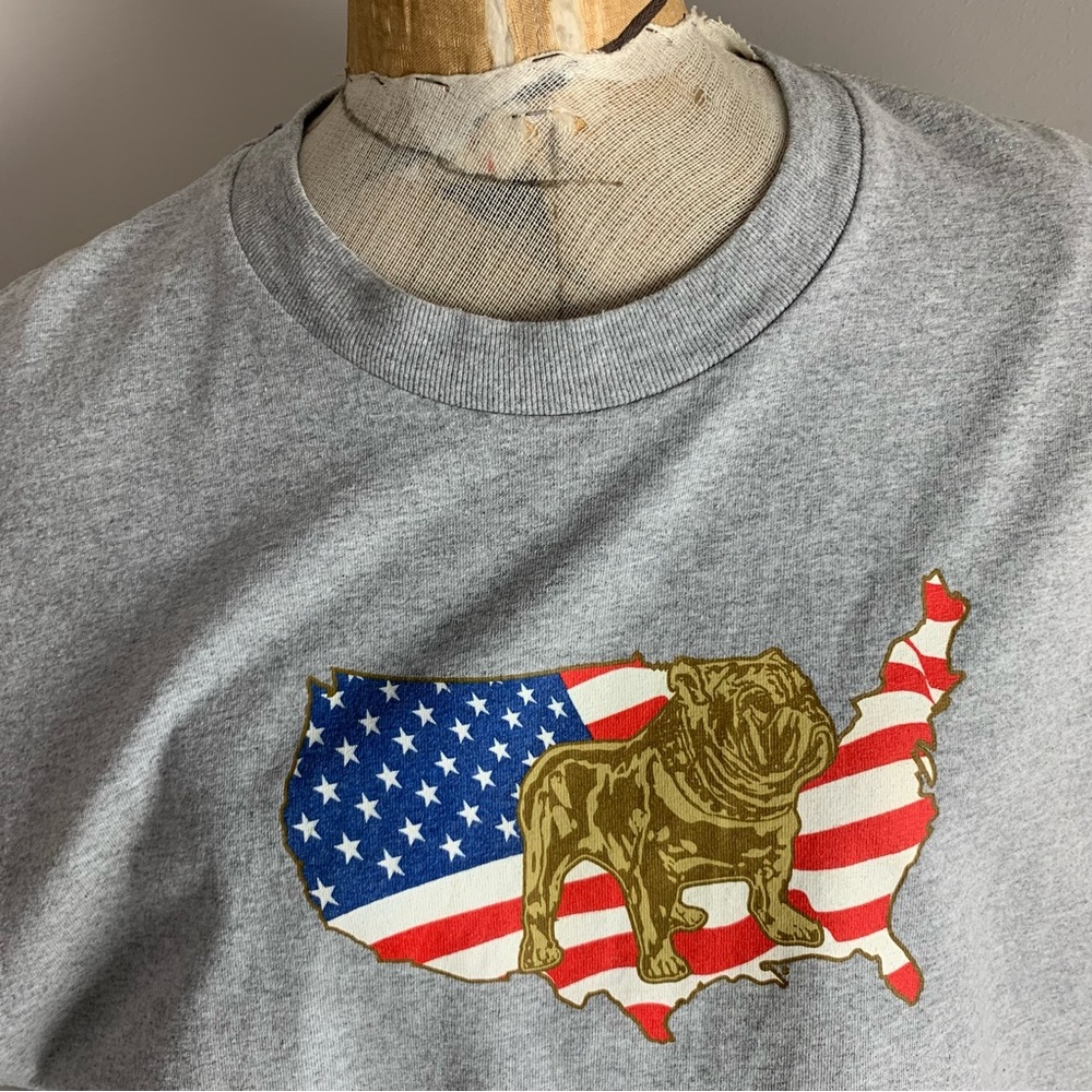 Vintage Mack Trucks T Shirt Bulldog Gray American Flag Sleeveless Tee Large 80s